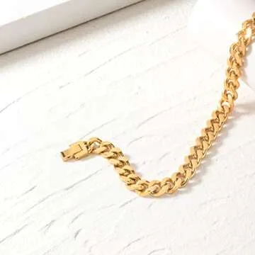 Tuewut Stainless Steel 8mm Cuban Link Bracelet for Men/Women/Boy,Silver/18K Gold Plated 7/8/9 inch Fashion HIP HOP Jewelry Bracelet for Gifts (Gold, 10 Inches)