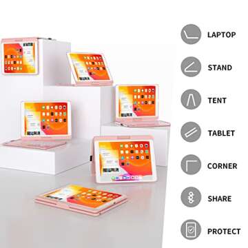 BABG iPad 9th Generation Case with Keyboard,360° Rotatable,Touchpad,Backlit Keyboard with Pencil Holder for 10.2 inch iPad 9th Gen 2021/ 8th Gen 2020/7th Gen 2019 and iPad Air 3/Pro 10.5"-Rose Gold