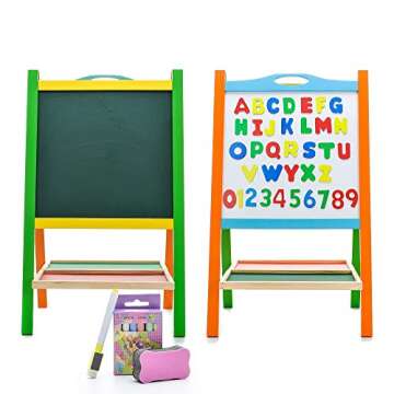 Double Sided Wooden Art Easel for Kids Standing Magnetic Whiteboard Chalkboard Small Toddler Toys. I...