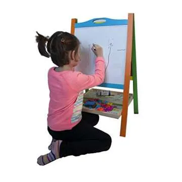 Double Sided Wooden Art Easel for Kids Standing Magnetic Whiteboard Chalkboard Small Toddler Toys. Includes Wooden ABC Numbers. Eco Friendly