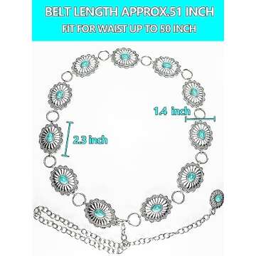 CiviLight Adjustable Turquoise Concho Chain Belt
