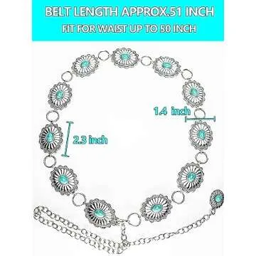 CiviLight Adjustable Turquoise Concho Chain Belt