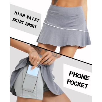 Feazac Women Tennis Skirt with Built-In Shorts and High Waist