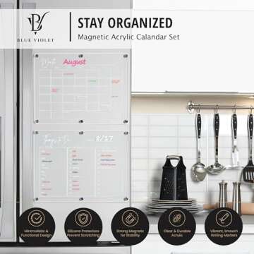 Blue Violet Acrylic Calendar for Fridge, Clear Set of 2 Magnetic Calendar for Refrigerator 16”x12?...