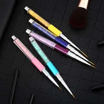 Mudder 10 Pieces 3D Nail Brushes Set Nail Liner Ombre Brush Nail Painting Design Pen Brushes Acrylic Rhinestone Handles Nail Pens
