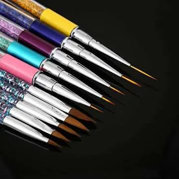 Mudder 10 Pieces 3D Nail Brushes Set Nail Liner Ombre Brush Nail Painting Design Pen Brushes Acrylic Rhinestone Handles Nail Pens