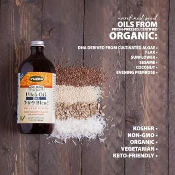 Flora Udo's Omega 3-6-9 Oil with DHA 17 Fl Oz Supplement - Organic, Plant Based, Vegan DHA, Superior to Fish Oil - Supports Cognitive Function & Eye Health