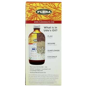 Flora Udo's Omega 3-6-9 Oil with DHA 17 Fl Oz Supplement - Organic, Plant Based, Vegan DHA, Superior to Fish Oil - Supports Cognitive Function & Eye Health