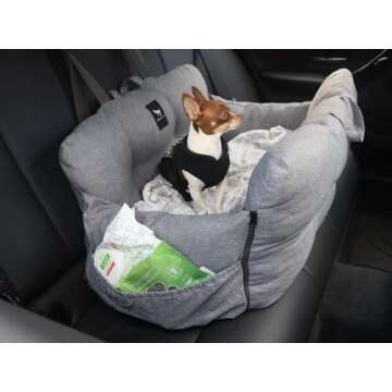 JACKO & CO - Medium Premium Dog Car Seat & Bed for Small and Medium Dogs up to 40lbs / Soft Cloudlike Portable Pet Travel Bed for Back Seat, Machine Washable & Water Resistant (Medium, Grey)