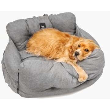 JACKO & CO - Medium Premium Dog Car Seat & Bed for Small and Medium Dogs up to 40lbs / Soft Cloudlike Portable Pet Travel Bed for Back Seat, Machine Washable & Water Resistant (Medium, Grey)