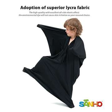 SANHO Dynamic Movement Sensory Sock Body Sock,Medium,6-9 years old, 47''HX27''W, Good for Height:41"-51",Black