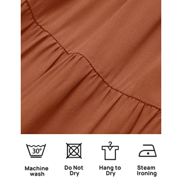 ZESICA Women's Summer Square Neck Short Puff Sleeve Solid Color High Waist Casual Smocked Flowy A Line Tiered Midi Dress,Rust,Large