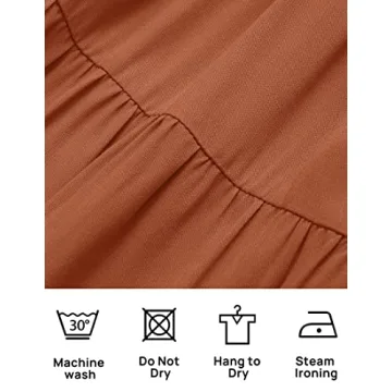 ZESICA Women's Summer Square Neck Short Puff Sleeve Solid Color High Waist Casual Smocked Flowy A Line Tiered Midi Dress,Rust,Large