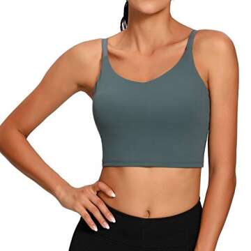 Lemedy Sports Bra Adjustable Strap Crop Padded Tank Top Workout Yoga Gym Running
