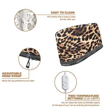 VICARKO Hair Steamer Thermal Heat Cap Deep Conditioning Natural Black Hair Scalp Treatment Spa Hot Head Care Electric for Home Use Animal Print