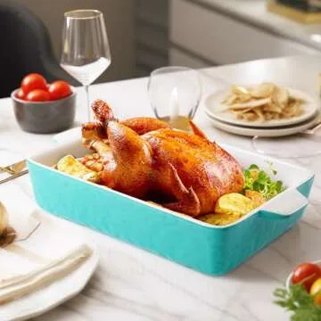 Krokori Ceramic Baking Dish, Casserole Dish for Oven, Lasagna Pan Deep, 9x13 Baking Pan with Handles, Porcelain Bakeware for Lasagna, Baking, Cooking, Kitchen, Daily Use, Wedding Gift (Aquamarine)
