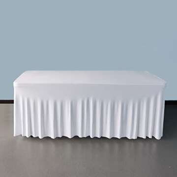 Gowinex 2 Pack 8ft White Spandex Table Skirt Spandex Tablecloth Stretch Fitted Table Cover for 96Lx3...