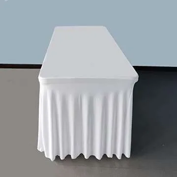 Gowinex 2 Pack 8ft White Spandex Table Skirt Spandex Tablecloth Stretch Fitted Table Cover for 96Lx30Wx30H Inch Rectangular Table