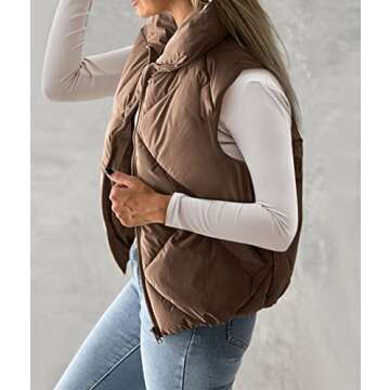 Newffr Women's Quilted Vest Crop Sleeveless Lightweight Warm Puffer Vest Padded Gilet Outerwear