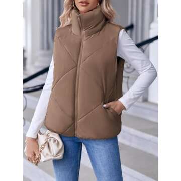 Newffr Women's Quilted Vest Crop Sleeveless Lightweight Warm Puffer Vest Padded Gilet Outerwear