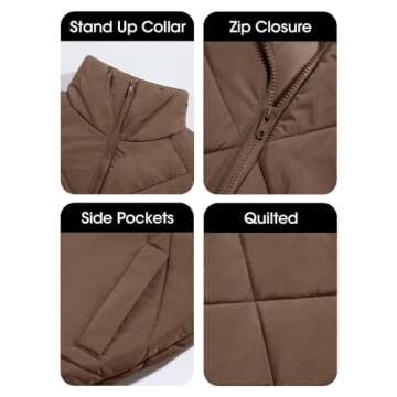 Newffr Women's Quilted Vest Crop Sleeveless Lightweight Warm Puffer Vest Padded Gilet Outerwear
