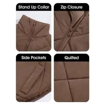 Newffr Women's Quilted Vest Crop Sleeveless Lightweight Warm Puffer Vest Padded Gilet Outerwear