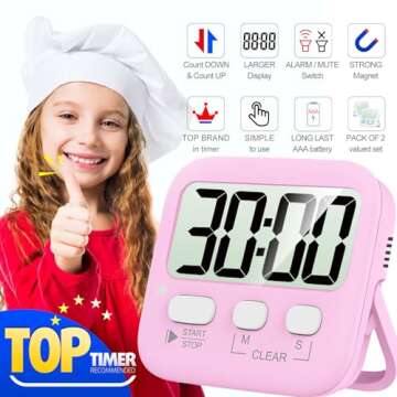 Antonki 2 Pack Digital Timer for Kids, Magnetic Countdown Kitchen Timers for Cooking, Egg, Classroom...