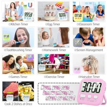 Antonki 2 Pack Digital Timer for Kids, Magnetic Countdown Kitchen Timers for Cooking, Egg, Classroom, Teacher, Exercise, Study, Oven - Battery Included