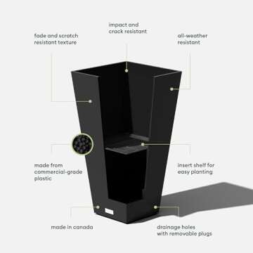 Veradek V-Resin Indoor/Outdoor Taper Planter, 2-Pack (26 inch, Black)