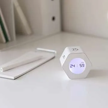 mooas Multi-Hexagon Clock Cube Timer, Digital Clock Time Timer, Pomodoro Timers, Backlit Display 12/24H Mode Count up & Countdown, Rotating Various time presets ideal for Classroom Gym Kitchen (White)
