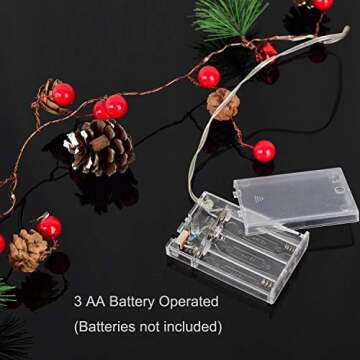Artiflr 6.7FT Christmas Garland with Lights, 20 LED Red Berry Pine Cone Garland Lights Battery Operated, led Garland String Lights, Christmas Decorations for Home, Garland for Fireplace