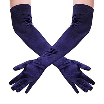 Wobe 20s Elbow Length Satin Gloves for Weddings - Dark Blue