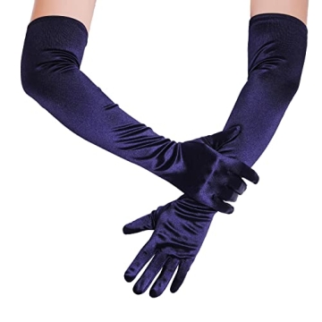 Wobe 20s Satin Wedding Gloves - Dark Blue Elbow Length