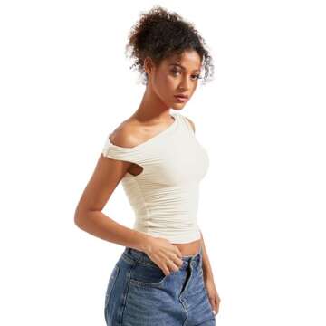 SUUKSESS Women Off Shoulder Tops Sleeveless Shirts Y2K Trendy Going Out Crop Tank Top (White,L)