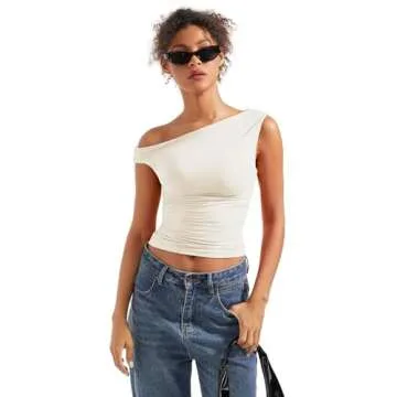 SUUKSESS Women Off Shoulder Tops Sleeveless Shirts Y2K Trendy Going Out Crop Tank Top (White,L)