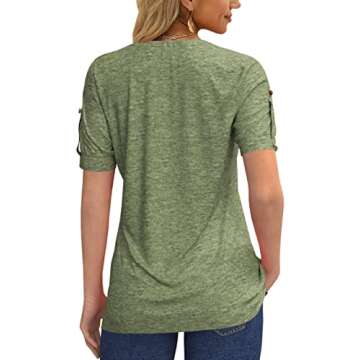 Women's Zipper Summer Pleated Button Short Sleeve T-Shirt Summer V-Neck Solid Color Casual top