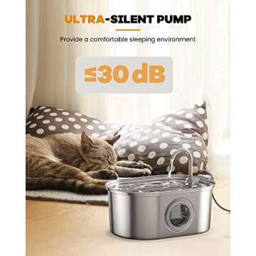 Cat Water Fountain Stainless Steel: 108oz/3.2L pet Water Fountain - Water Fountain for Cats Inside with Water Level Window - Faucet cat Fountain - Quiet Pump - for Dogs and Cats - SOOFPET