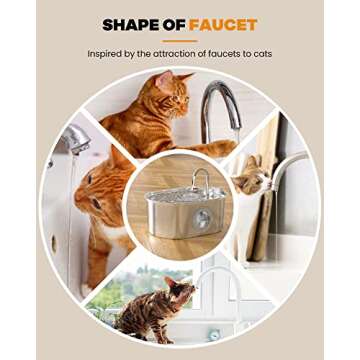 Cat Water Fountain Stainless Steel: 108oz/3.2L pet Water Fountain - Water Fountain for Cats Inside with Water Level Window - Faucet cat Fountain - Quiet Pump - for Dogs and Cats - SOOFPET
