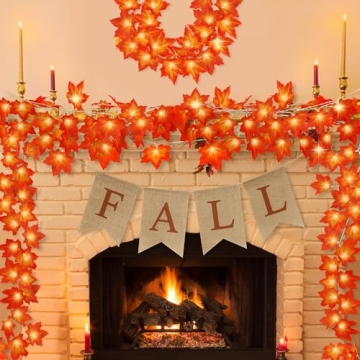 Fall Leaves Garland with Lights - 20FT Fall Decor