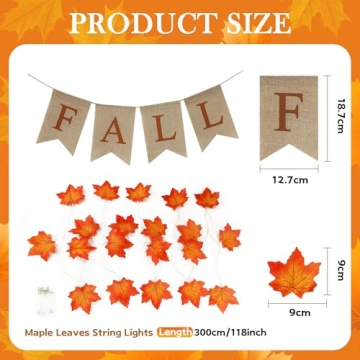 Fall Leaves Garland with Lights - 20FT Fall Decor