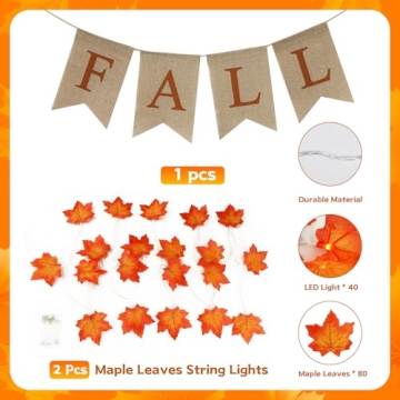 Fall Leaves Garland with Lights - 20FT Fall Decor