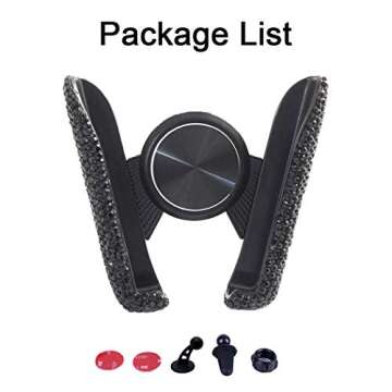 SUNCARACCL Bling Car Phone Holder Mini Dash Air Vent Automatic Mount Universal 360°Adjustable Crystal Auto Stand Accessories for Women and Girls (Black)
