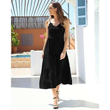 Dokuritu Women's Black Cocktail Dress Spaghetti Strap Vacation Long Dresses Summer Casual Beach Croc...