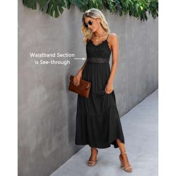 Dokuritu Women's Black Maxi Dress Spaghetti Strap Style 2024