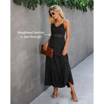 Dokuritu Women's Black Maxi Dress Spaghetti Strap Style 2024