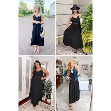 Dokuritu Women's Black Maxi Dress Spaghetti Strap Style 2024
