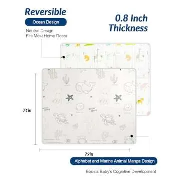 CreateBay Foldable Baby Play Mat, XPE Foam Thickening 0.8 Inch Drop-Resistant, 79x71 Inch Extra Larg...
