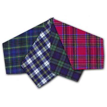 ETHO 24 Pack Mens Tartan Check Printed Handkerchiefs, 100% Cotton