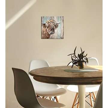 YUEYARIT Highland Cow Picture Wall Decor Canvas Print Painting Art Vintage Country Farmhouse Art for Gifts and Home Decor Ready to Hang Dining Room Bedroom Living Room Kitchen Bathroom Office