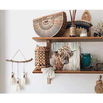 YUEYARIT Highland Cow Picture Wall Decor Canvas Print Painting Art Vintage Country Farmhouse Art for Gifts and Home Decor Ready to Hang Dining Room Bedroom Living Room Kitchen Bathroom Office